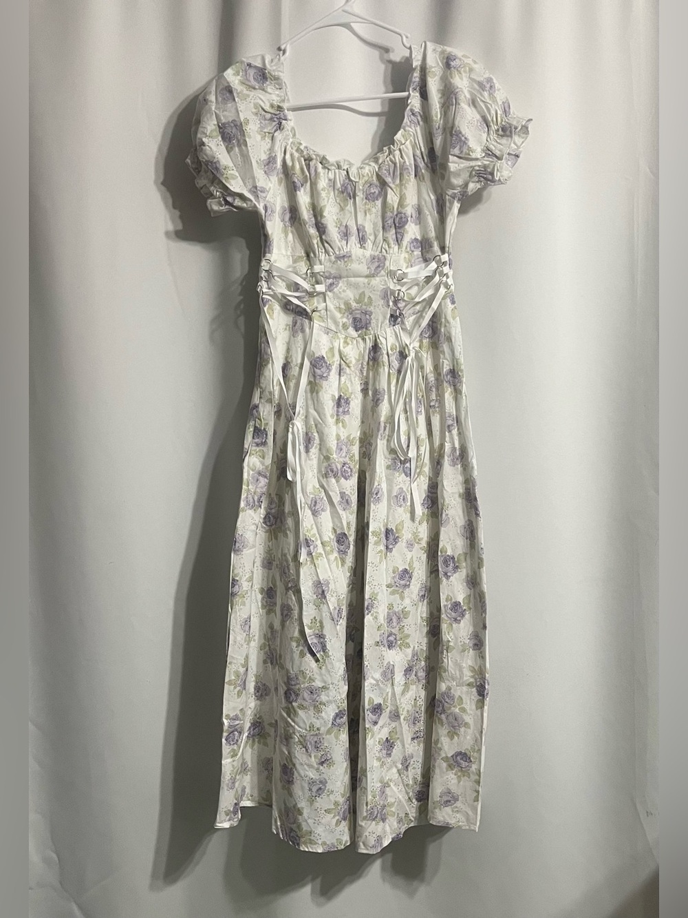 NWT❗️ Womens Cottage Core Lace Up Corset Floral Midi Dress Renaissance Peasant S